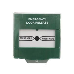 resettable emergency door release button with protective cover