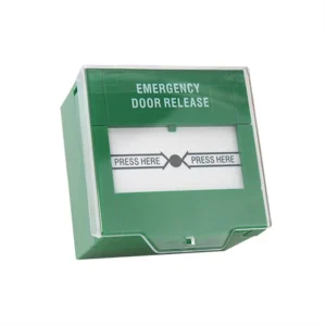 resettable emergency door release button with protective cover
